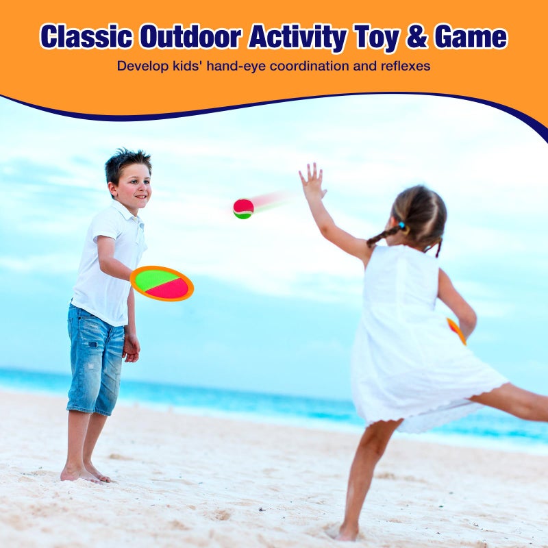 Qrooper Kids Outdoor Toys - Toss and Catch Game Set, Outside Yard Camping Beach Pool Toys Games for Boys Girls 3 4 5 6 7 8 9 10 Year Old, 4 Paddles 4 Balls (Orange+Orange) - Image 3